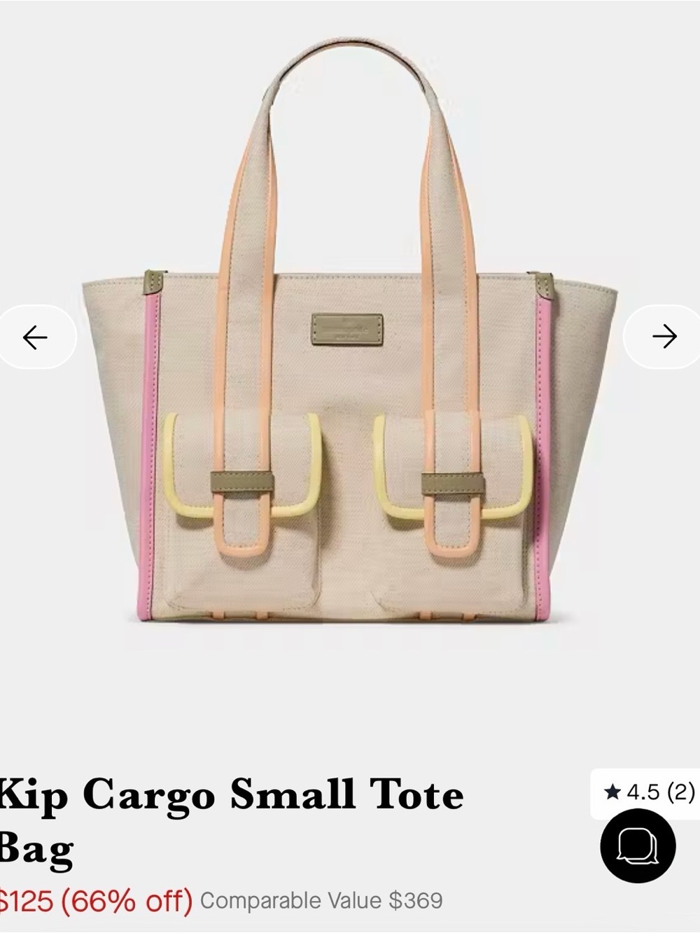 kate spade Beige Tote with Pink, Peach and Yellow Trim